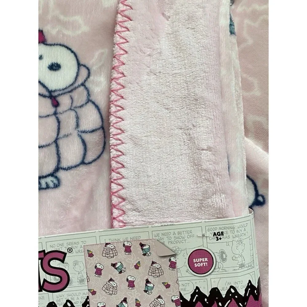 Peanuts Snoopy Woodstock Puffer Jacket Puffy Coat Throw Blanket 50‎ X 70” Pink